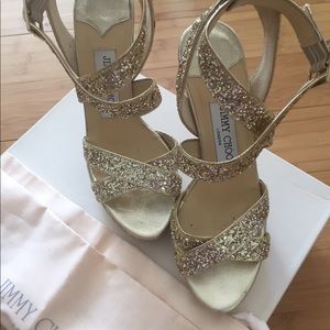 Jimmy Choo Vamp Gold Glitter Heels 36